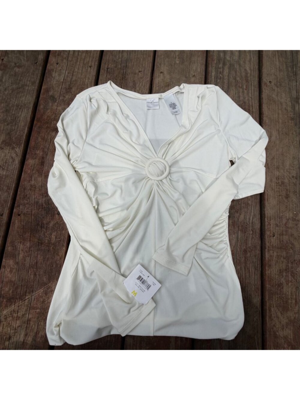 Y2k Emma James Womens White Long Sleeve Ring Detail Top Size Medium
